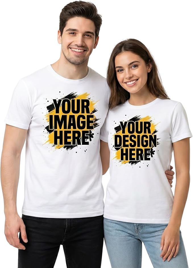 71fve7s3ccL._AC_SX679_ Custom Personalized Cotton T-Shirt – Front & Back Print Design Your Own Tee(Bundle of 10 Products) - Image 1