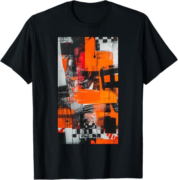 product 8 image 1 Graffiti Orange Abstract Art T-Shirt | Modern Streetwear Graphic Tee | 100% Cotton Artistic Print Shirt | Unisex Casual Fit | Urban Aesthetic Color Block Design - Image 1