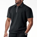 DMOYALA Mens Zipper Polo Shirts | Short Sleeve Waffle Texture Tee | Loose Fit Casual Summer Polo | Solid Color Stylish Streetwear Top | Breathable Comfort Fit(Bundle of 10 PRODUCTS) - Image 3