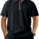 DMOYALA Mens Zipper Polo Shirts | Short Sleeve Waffle Texture Tee | Loose Fit Casual Summer Polo | Solid Color Stylish Streetwear Top | Breathable Comfort Fit(Bundle of 10 PRODUCTS)