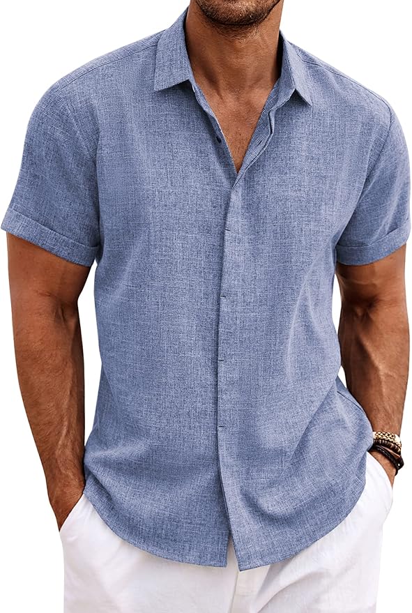 81s0SFXxeJL._AC_SY879_ COOFANDY MEN’S CASUAL LINEN BUTTON DOWN SHIRT(Bundle of 4 Products) - Image 1